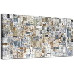 Large Abstract Canvas Wall Art for Living Room Wall Decor Geometric Patterns Canvas Prints Artwork Brown Grey Indigo Rectangle Canvas Pictures Home Office Wall Decorations Ready to Hang 24" X 48"