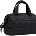 BTOOP Makeup Bags for Women, Quilted Makeup Bag Lightweight Wide-open Cosmetic Bag Large Toiletry Bags for Travel Essentials (Blue-Bow)