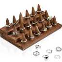 Juexica 18 Fingers Wood Ring Display Wooden Finger Ring Stand for Selling Jewelry Display Holder Showcase for Storage(Brown)