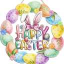 2 x Easter Decoration Wooden Door Wreath for Front Door Sign Cute Bunny Flower Eggs Wooden Door Hanger Rabbit Spring Decoration Happy Easter Welcome Hanging Sign for Outdoor Indoor Wall Home Decor