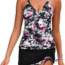 Daci Women Tankini Swimsuits with Skirt - Two Piece Tummy Control Skirted 2PC Bathing Suits Swimwear (XX-Large, Purple Flowers)