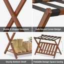 BAMBOOHOMIE Bamboo Luggage Rack for Guest Room, Wide Suitcase Stand with Storage Shelf, Folding Luggage Stand Holder for Bedroom Hotel, 26.77" Thickened Luggage Rack for Suitcases, Brown