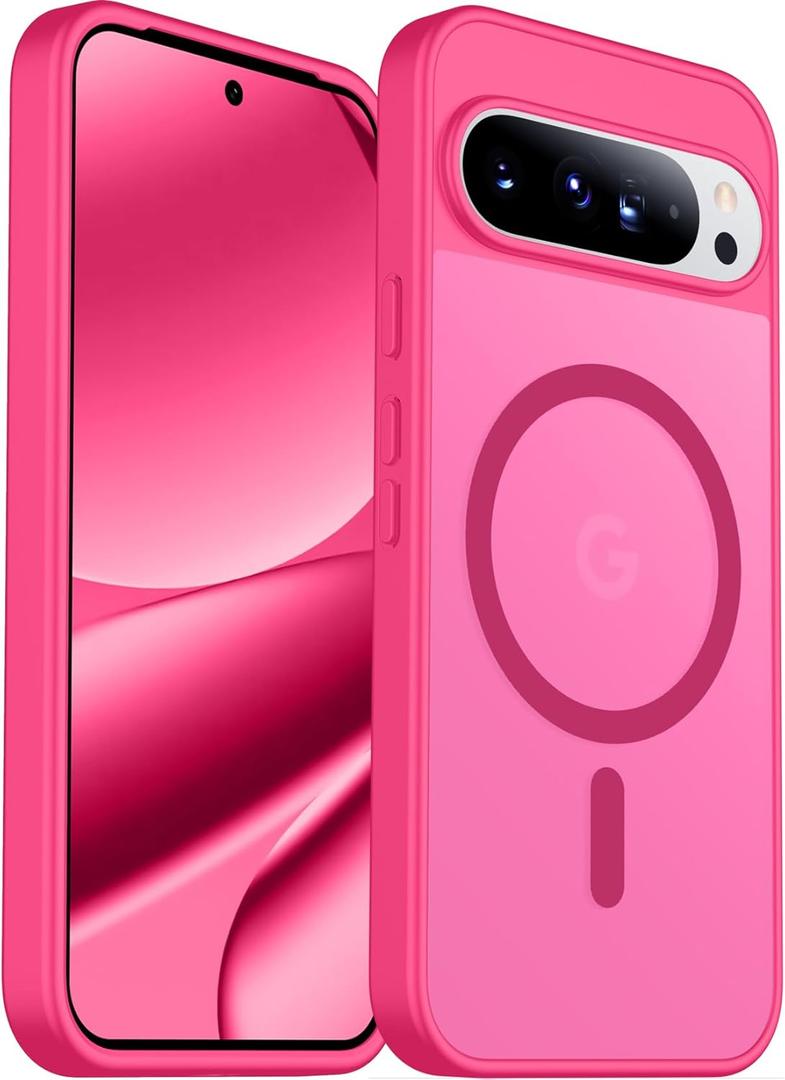 SPIDERCASE Magnetic for Google Pixel 10/Pixel 10 Pro Case, Military Grade Drop Protection Slim Translucent Matte Shockproof Anti-Fingerprint Phone Case for Pixel 10/10 Pro, Hot Pink