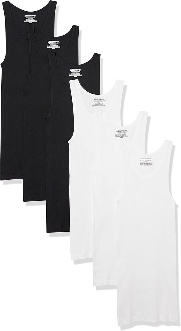 Amazon Essentials Men's Slim Fit Breathable Cotton Tank Undershirts, Pack of 6 (XX-Large, Black/White)