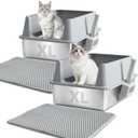 XL Stainless Steel Litter Box with Lid, Extra Large High Sided Metal Cat Litter Box with Mat and Scooper, Easy Clean, Non Stick & No Smell,2pack