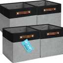 OrganiHaus 12" x 12" x 12" Fabric Storage Bins - Set of 4, Cube Canvas Organizer Bins with Vegan Handles, Kallax Storage Cubes, Cubbies Organizer Boxes, 12 Inch Cubic Baskets for Shelves - Grey/Black