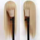 Maycaur Blonde Synthetic Hair Wigs with Full Bangs #613 Color Long Straight Women's Wig Heat Resistant Synthetic No Lace Wigs for Fashion Women