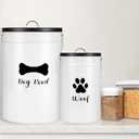 DoubleFill Extra Large 30+14 lbs Metal Dog Food Storage Containers Set of 2 Airtight Dog Treat Snack Jars with Lids and Spoon Farm House Style Big Pet Cookie Storage Bin for Kitchen Counter Gift, White