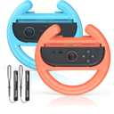 [Fit For Switch1/2] Steering Wheel Hand Grips for Switch 2/Swith 1/OLED, Racing Wheels Handle Accessories for Mario Kart Games, Ergonomic Handheld Grips for Joycons 2 Controller -2 Packs (Orange&Blue)