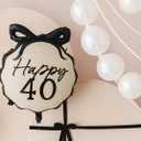 PartyDeco Happy 40th Birthday Balloon 18.5 x 17.5 Inch, 40th Birthday Decorations for Women Cream and Black Balloons with Bow Anniversary Party Decorations for Women