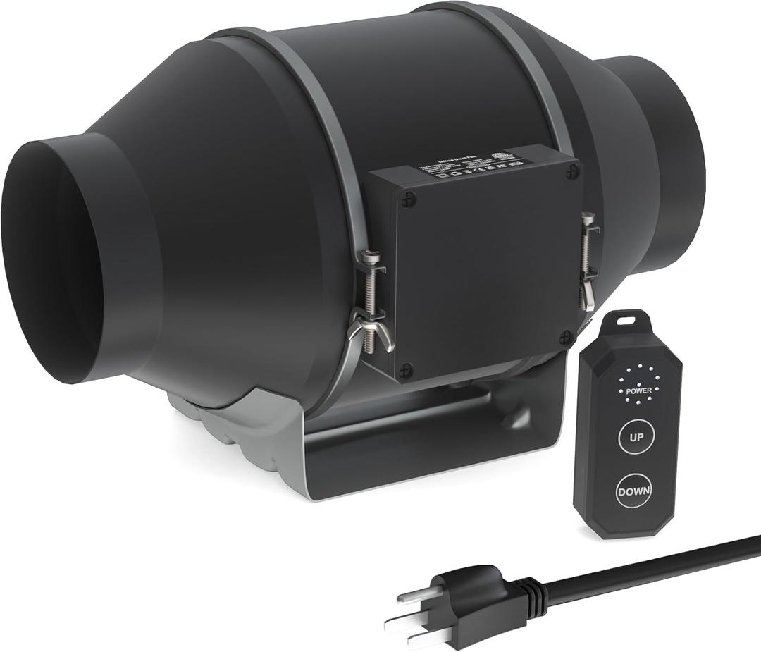 Toolazy Quiet 4" Inline Duct Fan 214 CFM Ventilation Exhaust Fan EC Motor and External Electronic 10-speed Controller for Heating Cooling Booster, Grow Tents, Hydroponics