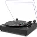 Vintage Style 3 Speeds Wireless Input Record Player, Built-in Dual Premium Speakers,Belt Drive,RCA Output,Aux in,Fulll Size Platter Turntable, Black Wood