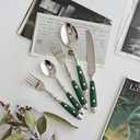 20-Piece Silverware Set, 304 Riveted Stainless Steel Flatware Set, Service for 1, Vintage Cutlery Set with Green Bakelite Handle, Mirror Polished | Rustic | Dishwasher Safee