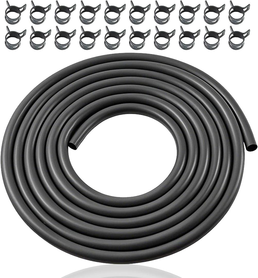 KIKITE 10 Feet 1/4 Inch ID Fuel Line Hose Compatible with Briggs & Stratton Kohler Kawasaki Small Gas Diesel Engines Mowers and Generators Rubber Fuel Hose with 20 Clamps