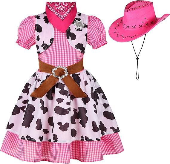 Cowgirl Costume for Girls Western Outfit with Cowgirl Hat for Halloween Western Rodeo Dress Up XL