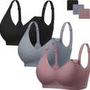 Angelhood 3 Pack Nursing Bras for Breastfeeding Seamless Pregnancy Maternity Bra Wireless Sleep Bralette with Extenders (L)