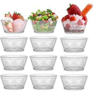 Vintage glass dessert bowl, ice cream bowl, 13oz glass bowl for small dipping bowls Set of 12, ice cream, sundaes, oatmeal, small fruit salad, etc (12)