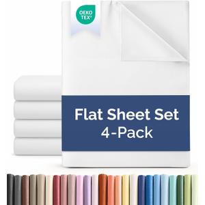 King Size Flat Sheet - Pack of 4 Top Flat Bed Sheet Only - Ultra-Soft, Comfy, Breathable & Cooling - Hotel Quality, Fade & Wrinkle Free - Easy-Care, Stain & Shrink Resistant Bedding - Oeko-Tex -White