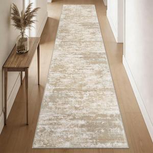 Runners for Hallways Non-Slip 2x10 Long Runner Rugs Washable Abstract Tear and Stain Resistance No Pile Lightweight Modern Rug Runners for Entryway, Kitchen, Walkway, Beige/Yellow