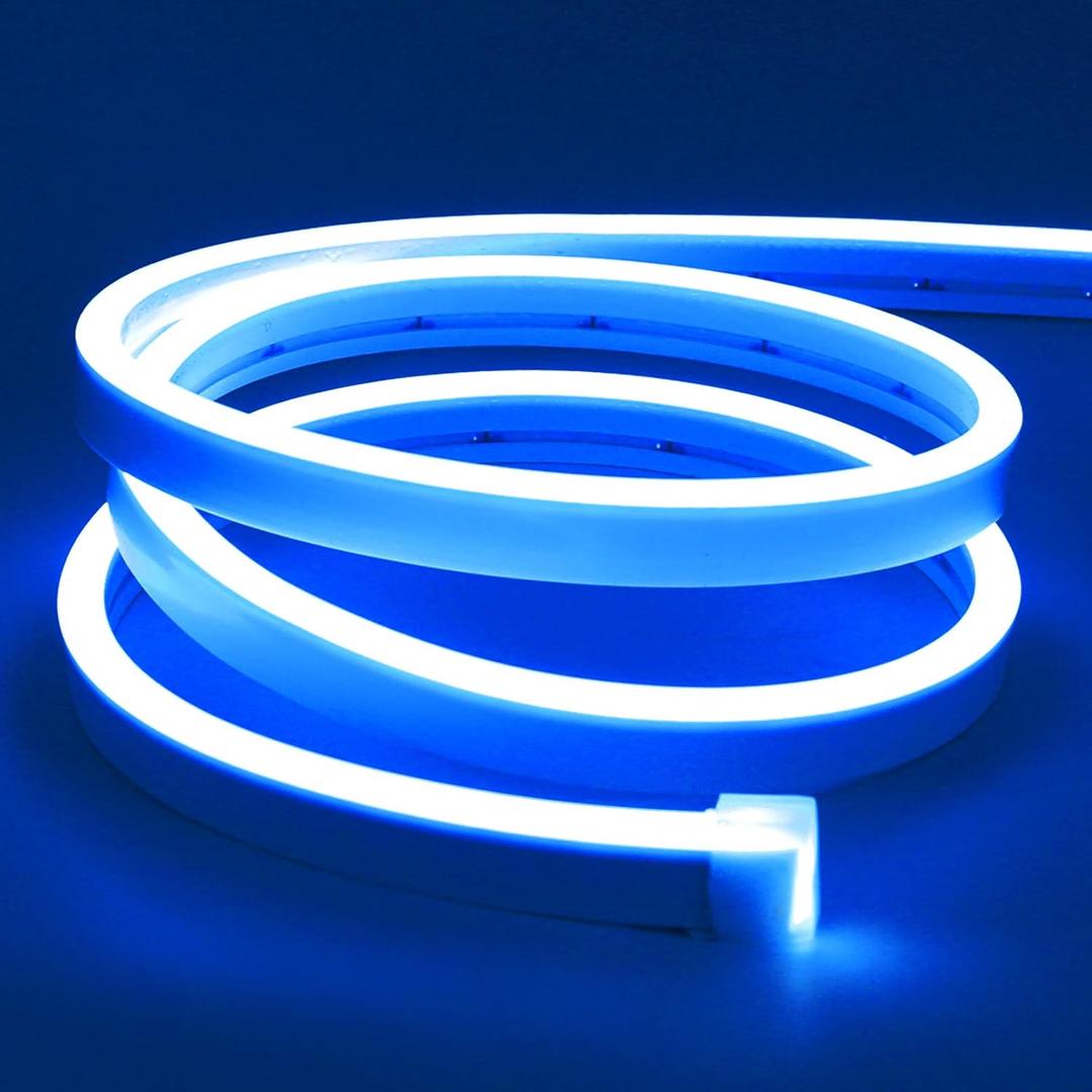 Lamomo LED Neon Lights, 16.4ft Blue LED Strip Light, 12V 0.39in/Cut Silicone Waterproof Neon Rope Light, DIY Neon Sign for Bedroom Indoor Outdoor DecorationPower Adapter not Included