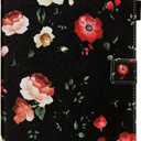 for Amazon Kindle Fire HD 10 Case 10.1 inch Tablet 9th/ 7th Generation (2019/2017) with Pencil Holder/Card Pockets [Auto Wake/Sleep] Smart PU Leather Folio Stand Cover, Black Rose Flower