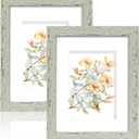 Hongkee 8x10 Picture Frame Set of 2, Made of Real Glass and Sage Green Wooden Frame - Display Picture 5x7 with Mat or 8x10 Without Mat, 8 by 10 Photo for Wall or Tabletop