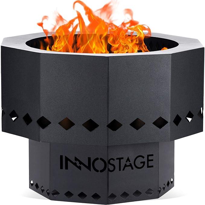 INNO STAGE Smokeless Fire Pit for Outdoor Wood Pellet Burning Spark Bowl with Portable Carrying Bag, 15" Firepit Grill of Fireplace Stove for Picnic Camping Cooking on Beach, Black  
