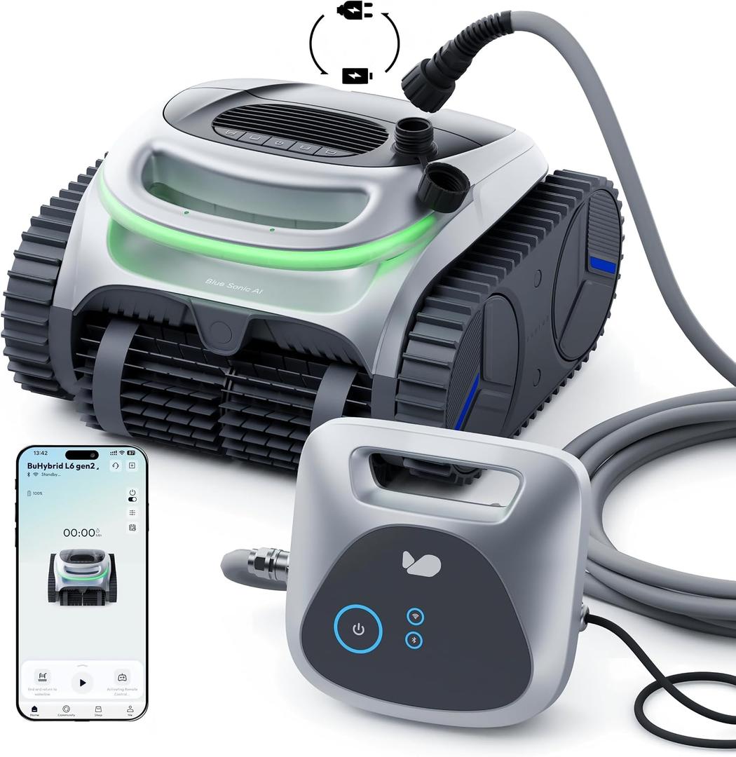 (2026 Upgrade) BUBLUE C20H Gen2 Pool Vacuum for Inground Pools, Corded & Cordless Hybrid Pool Cleaner Robot with Smart Navigation, APP Control, Clean Floor/Waterline for Pools Up to 1615 Sq.Ft, Silver