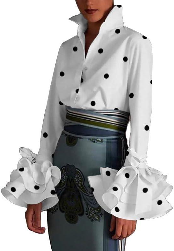 UOOZEE Womens Button Down Shirt Long Sleeve Dress Shirts Solid Work Blouse, Polka Dot, M 