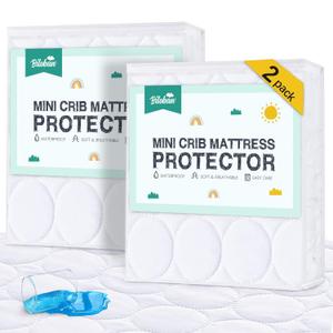 Mini Crib Mattress Protector Sheets Waterproof 2 Pack, Quilted Pack and Play Mattress Pad Cover Fits for Mini Crib/Playen/Pack and Play Mattress, White, 38"x24"