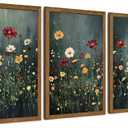 Urmoya 3 Pieces Vintage Floral Framed Canvas Wall Art, Nature Floral Landscape Wall Decor, Botanical Aestheticrt Art Prints for Living Room Bedroom Office Home Decoration 16x24 in Wood Framed