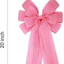 2 Pcs 20 x 10 Inch Large Pink Burlap Bows Easter Wreaths Bow for Gift Wrapping Spring Tree Topper Front Door Home Decorations (Pink)