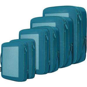 BAGAIL 4 Set/6 Set/8 Set Compression Packing Cubes Travel Accessories Expandable Packing Organizers (Square Mesh, 06-Teal)