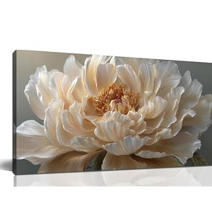 Ouzzlie Large Flower Canvas Wall Art Floral Wall Decor Light Yellow Peony Picture Art for Bedroom Living Room Office Modern Artwork Posters 29" x 59"