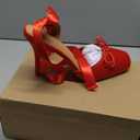 Satin Ballet Heels for Women Closed Square Toe Bow Ballerina Heels Lace Up High Heel Slingback Pumps Strappy Stiletto Mary Janes Elegant Party Shoes (6.5, Red)