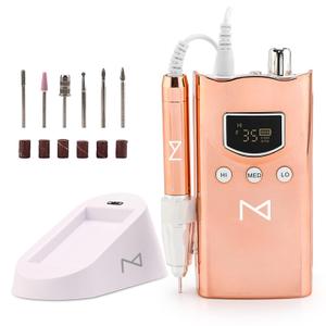 M GEM Drill for Nails - Professional Brushless 35k RPM Nail Drill Rechargeable E-File - 3 Adjustable RPM Zones, Forward/Reverse, Long Battery Life - Salon-Grade Nail Care Tool (Metallic Rose Gold)