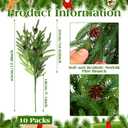 Yinder Xmas Norfolk Pine Branches with Pine Cones Norfolk Pine Artificial Xmas Branches for Xmas Indoor Outdoor Home Decor(10 Pcs)