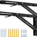 YUMORE 16 Inch Folding Shelf Brackets, Heavy Duty Collapsible Shelf Bracket, Black DIY L Bracket for Workbench Folding Table Hinge, Max Load: 330lb, Pack of 2