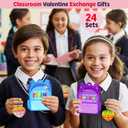 Figet Keychains Valentines Day Cards Gifts for Boys Girls Classroom Exchange, 24 Packs Valentines Day Figet Keychains with Cards for Kids School Party Favor