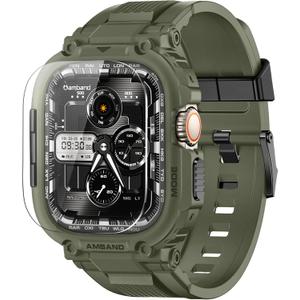 amBand M1 Sport Case Band for Apple Watch Ultra 3/2/1 & SE 3/2/1 & Series 11 10 9 8 7 6 5 4 3 49mm 46mm 45mm 44mm 42mm 41mm 40mm 38mm, Shockproof & Scratch Resistant Rugged Bumper for Men (Army Green)