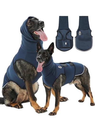 Meifsou Dog Anxiety Vest with Hood, Skin-Friendly Thunder Jacket for Dogs, All-in-One Dog Calming Shirt with Hood for Thunder, Fireworks, Separation - Keep Pet Calm Without Medicine, Dark Blue, M