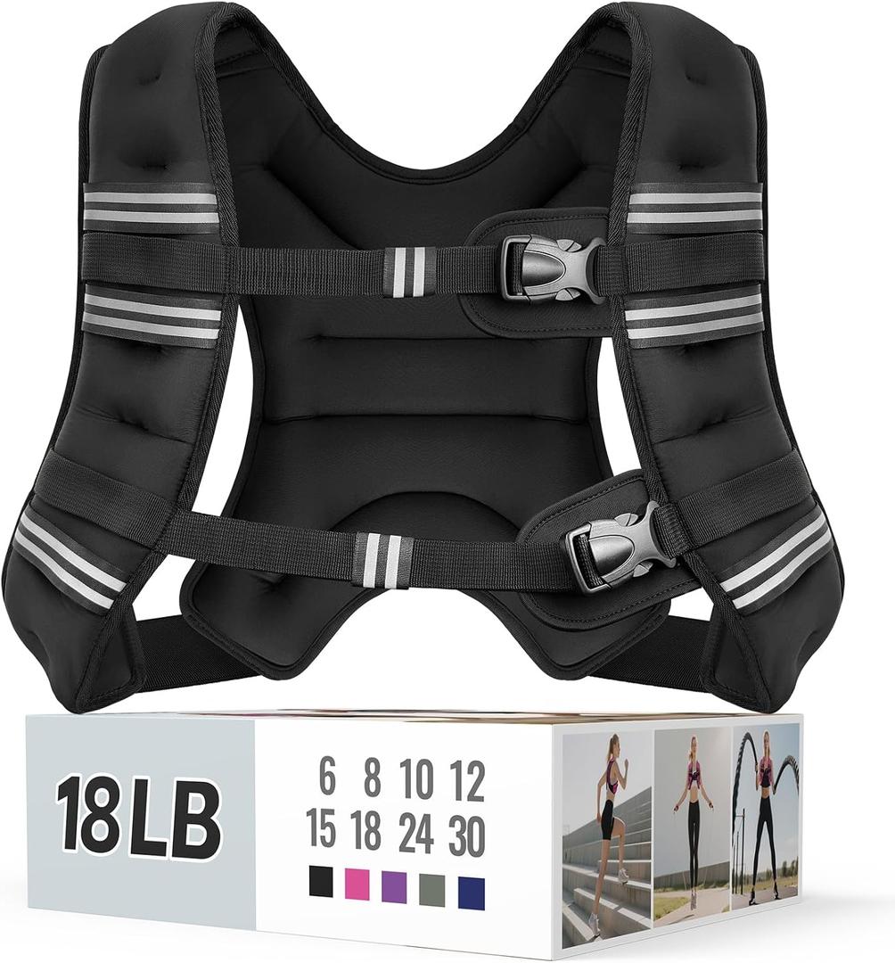 Zeerun Weighted Vest for Women & Men with Reflective Stripe and Adjustable Buckle, Comfortable & Durable Rucking Vest for Walking, Running & Strength Training, 18LB