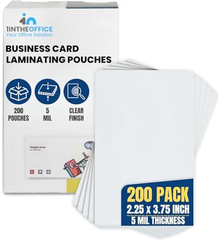 1InTheOffice Laminating Pouches 5 Mil, Business Card Laminating Pouches, 2.25"" x 3.75"", Pre-Trimmed, Moisture Resistant, Fade Resistant, 200 Pack