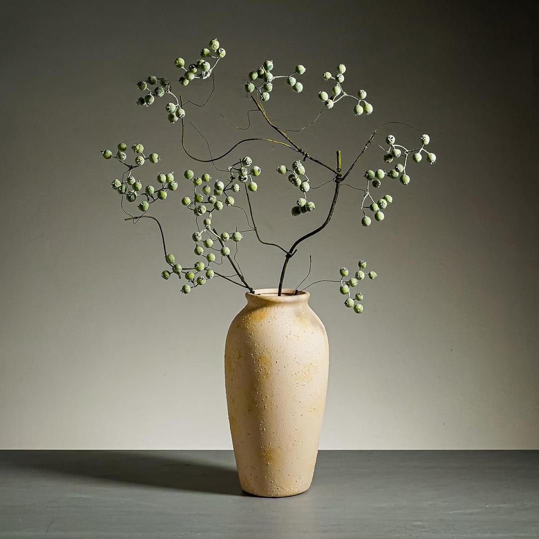 Ceramic Rustic Tall Vase, 11.4 Inch Large Vintage Decorative Flower Vase for Home Decor, Living Room, Entry Table, Mantle, Bathroom, Wedding, Bronze (Beige)