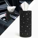Bling Car Tissue Holder for Cup Holder – Sparkly Rhinestone Round Tissue Dispenser with 1 Pack Tissues – Fits Standard Auto Cup Holders – Stylish Car Interior Accessory for Women(Black)