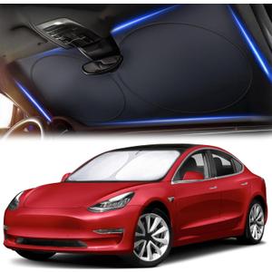Tesla Windshield Sun Shade for Model(3/Y)(20162025)  XX-Large 56" x 36", Foldable Front Sunshade with Storage Bag | Reflective 240T Polyester | Blocks UV Rays&Heat  Interior Protection Accessory