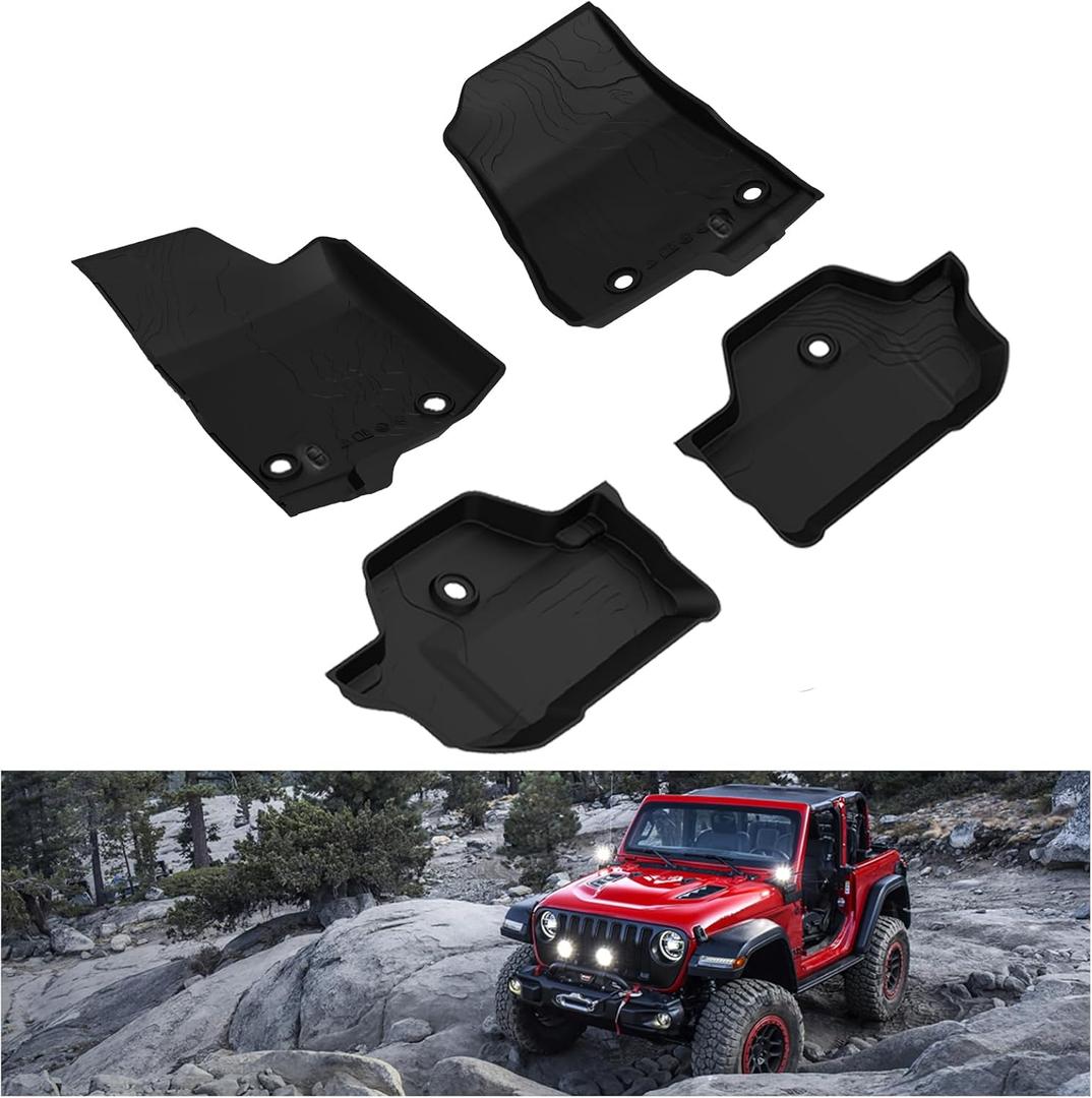 KIWI MASTER Floor Mats for 2018-2025 Jeep Wrangler JL 2-Door OEM Replacement 82215202AE All Weather Floor Liners Front and Rear 2 Row TPE Slush Mat Black