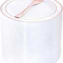 WELLIFE 240 Pieces Rose Gold Plastic Dessert Plates with Disposable Forks, Includes 120 Pcs Appetizers Plates 6.3 inch, 120 Pcs Rose Gold Forks, Perfect for Party and Weddings