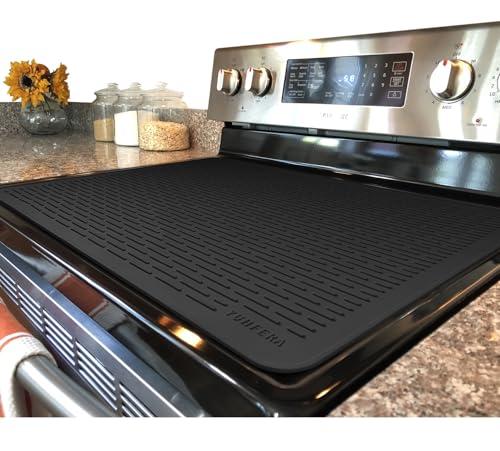 YUHFERA Stove Top Cover for Electric Stove - Silicone Stove Mat for Glass Top, Glass Cooktop Protector For Kitchen, Multi-functional Oven Covers for Electric Stove (Black,28 x 20)