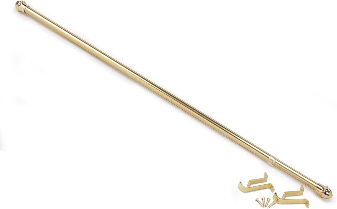 Fantasia Cafe Decorative Window Curtain Rod, 28"- 48" Adjustable Width, 5/8" Diameter, 2" Projection - Brass with Matching Finials - Easy to Install Telescoping Rod - Brackets & Hardware Included